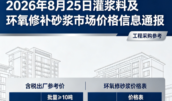 巫山2026年8月25日灌浆料及环氧修补砂浆市场价格信息通报